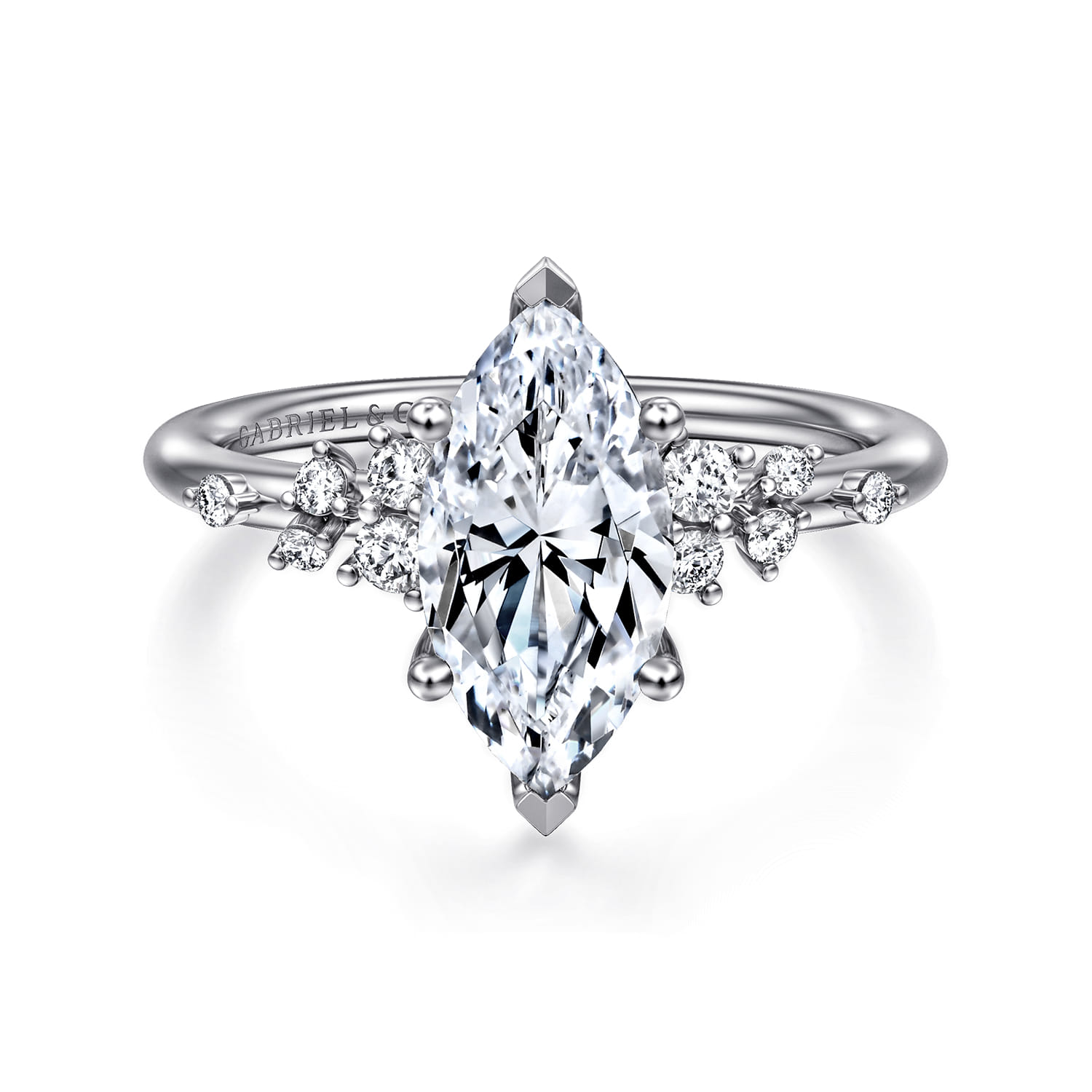 Reena - 14K White Gold Marquise Shape Diamond Engagement Ring - 0.18 ct - Shot 1