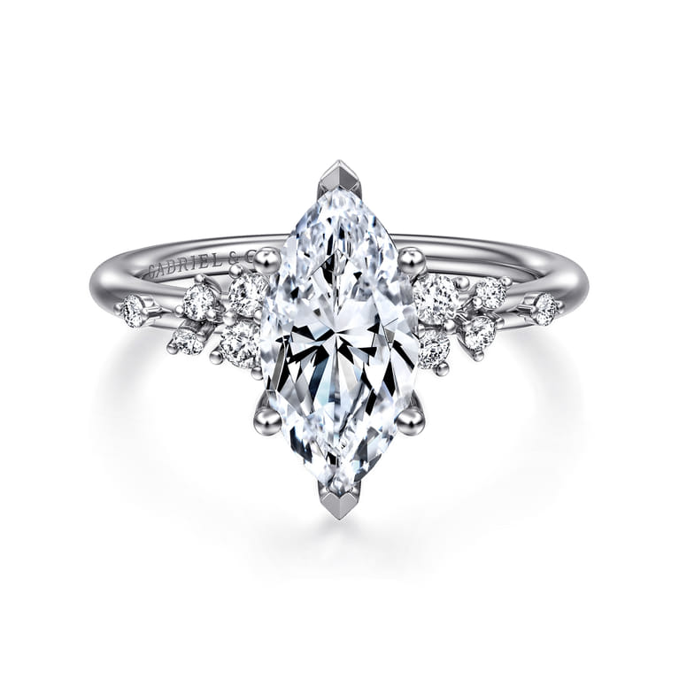 Reena - 14K White Gold Marquise Shape Diamond Engagement Ring - 0.18 ct - Shot 1