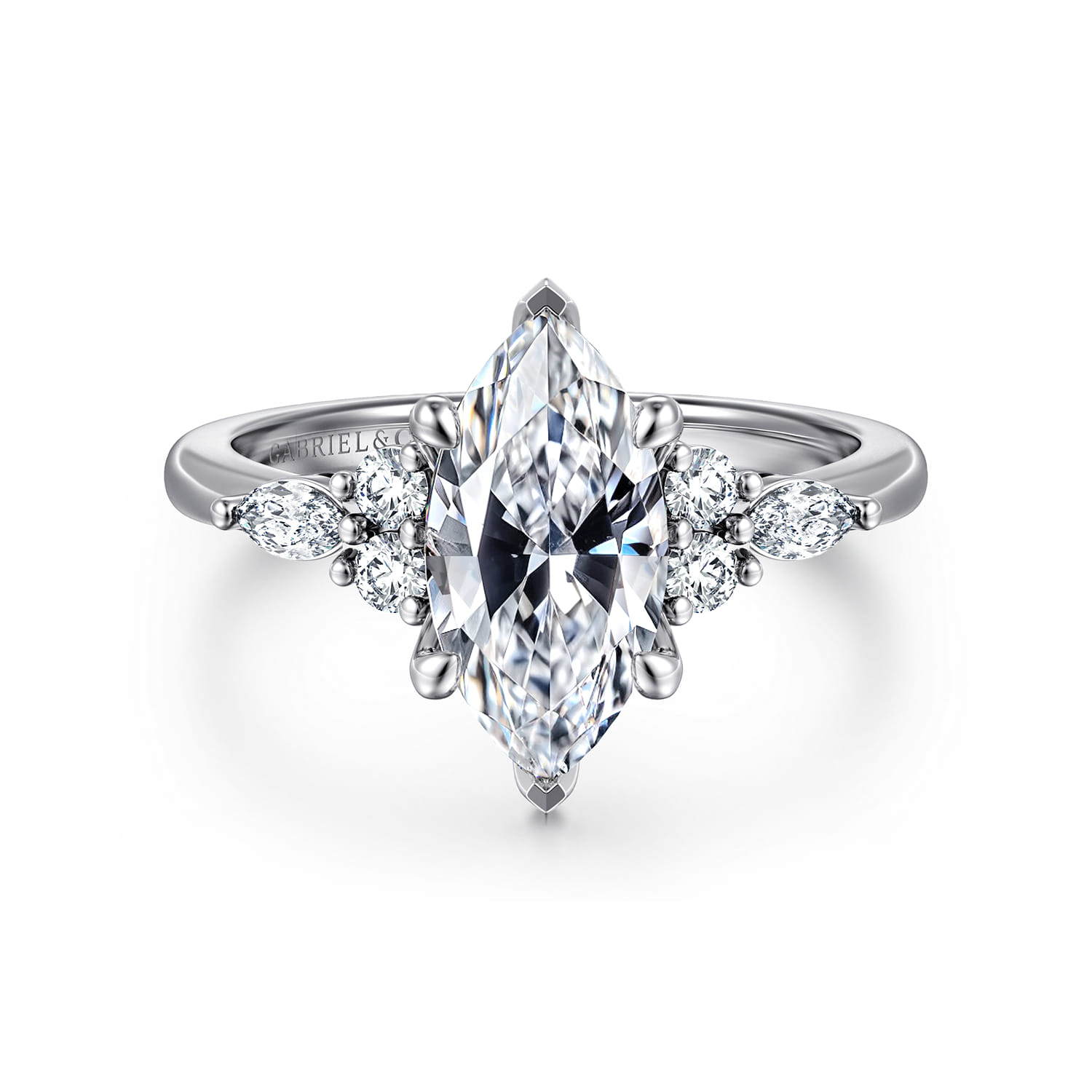 Avah - 14K White Gold Marquise Diamond Cluster Engagement Ring - 0.3 ct - Shot 1