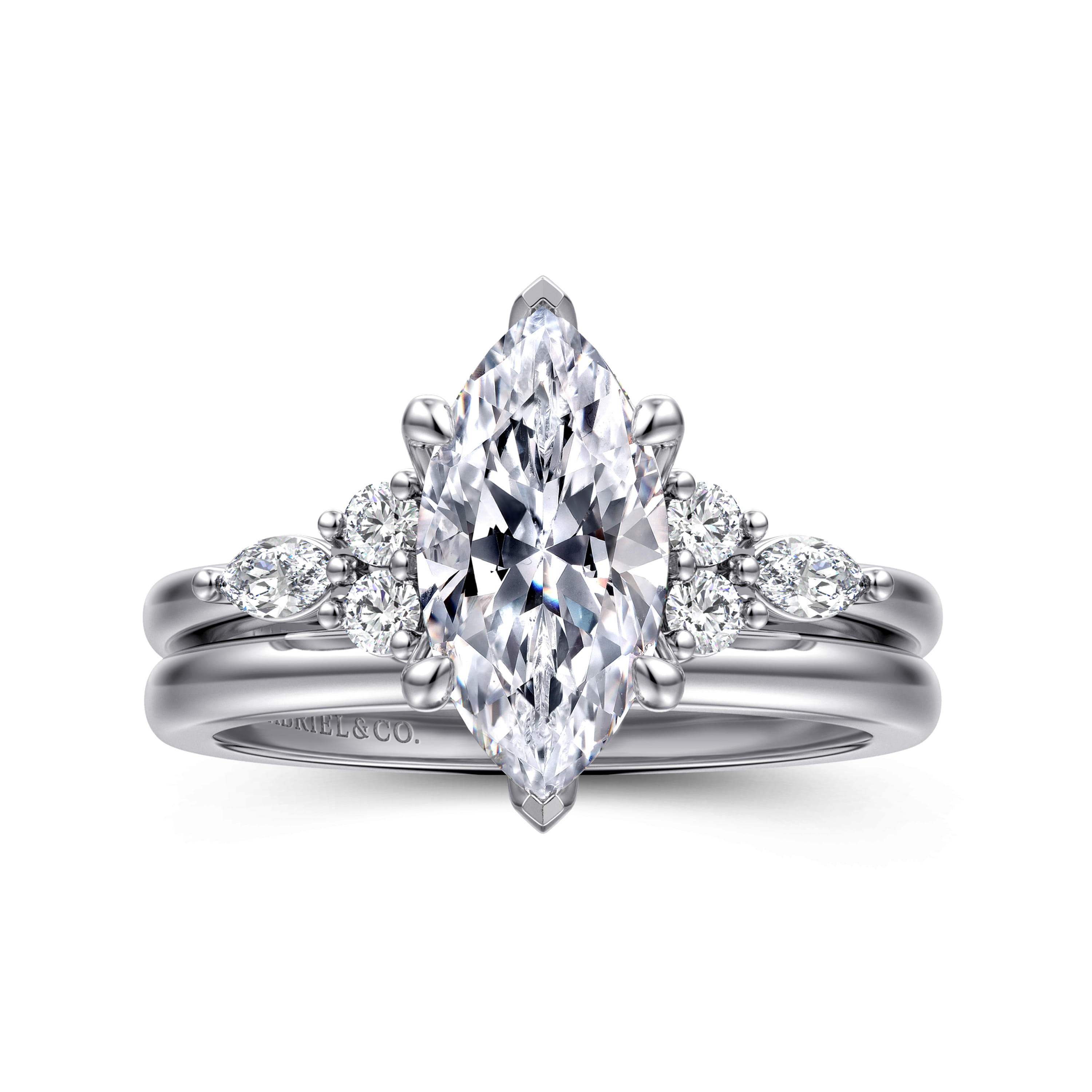 Avah - 14K White Gold Marquise Diamond Cluster Engagement Ring - 0.3 ct - Shot 4