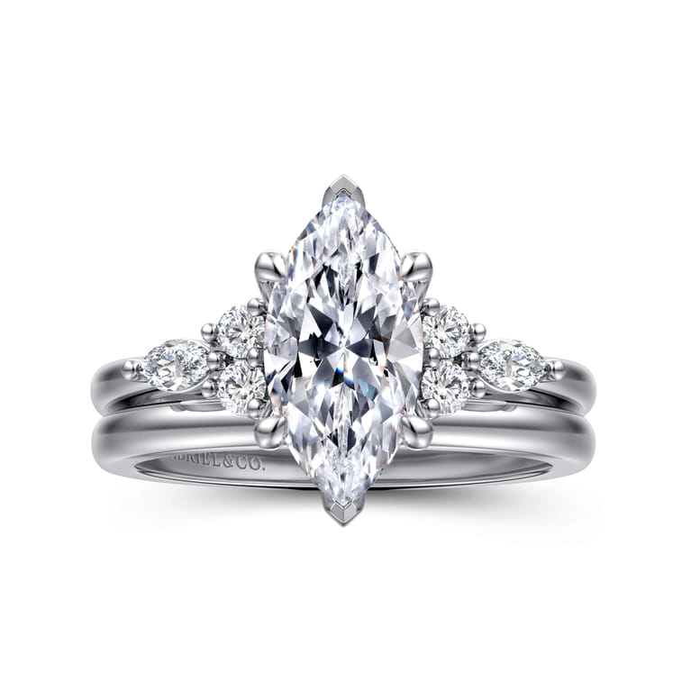 Avah - 14K White Gold Marquise Diamond Cluster Engagement Ring - 0.3 ct - Shot 4