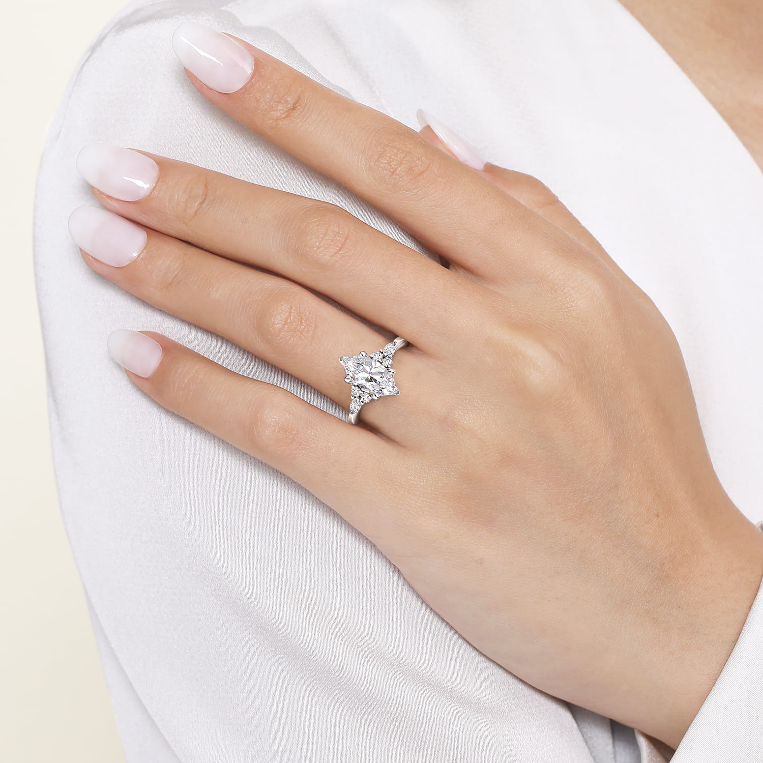 Avah - 14K White Gold Marquise Diamond Cluster Engagement Ring - 0.3 ct - Shot 6