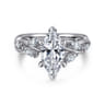 Charlina - 14K White Gold 6 Prong Floral Marquise Shape Diamond Engagement Ring - 0.35 ct