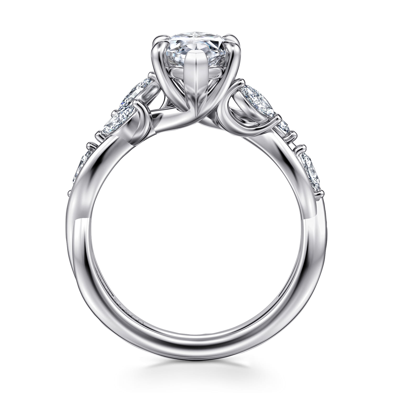 Charlina - 14K White Gold 6 Prong Floral Marquise Shape Diamond Engagement Ring - 0.35 ct - Shot 2