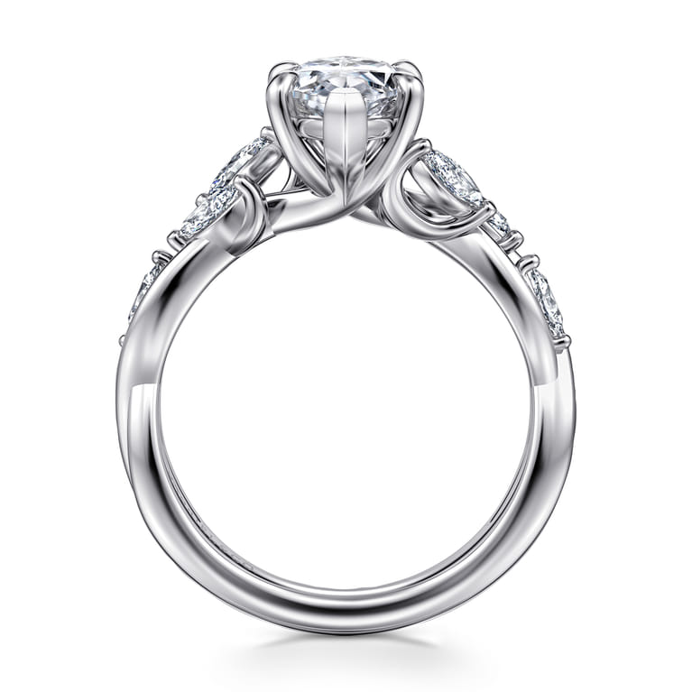 Charlina - 14K White Gold 6 Prong Floral Marquise Shape Diamond Engagement Ring - 0.35 ct - Shot 2