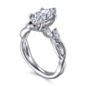 Charlina - 14K White Gold 6 Prong Floral Marquise Shape Diamond Engagement Ring - 0.35 ct