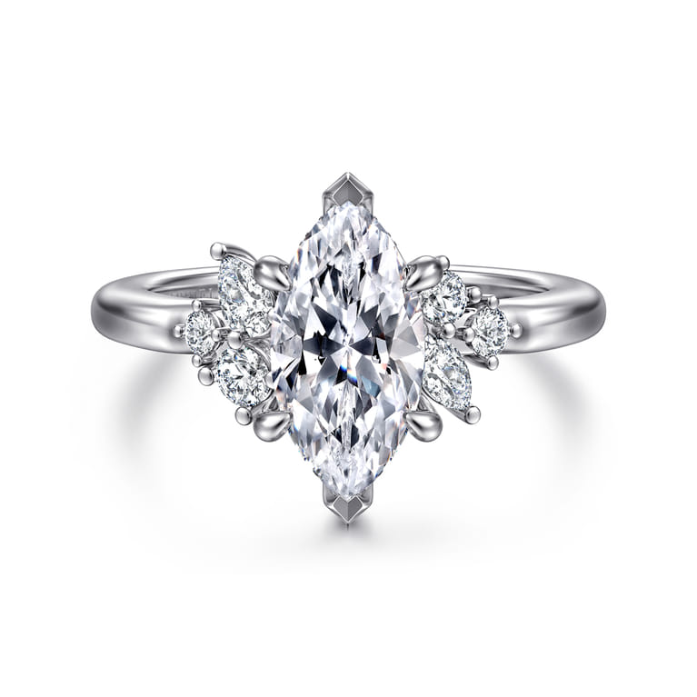 Caye - 14K White Gold Marquise Shape Diamond Engagement Ring - 0.7 ct - Shot 1