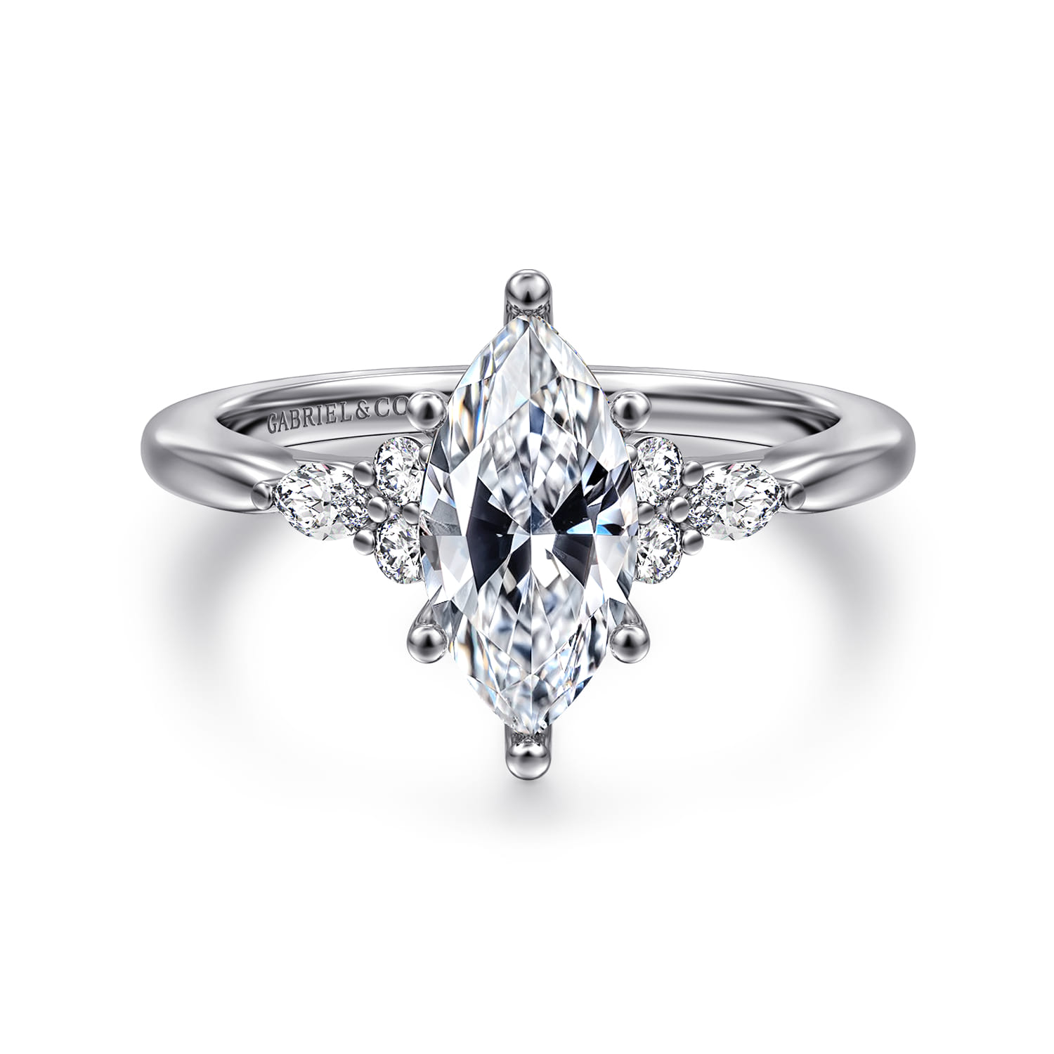 Arletta - 14K White Gold 6 Prong Marquise Shape Diamond Engagement Ring - 0.2 ct - Shot 1