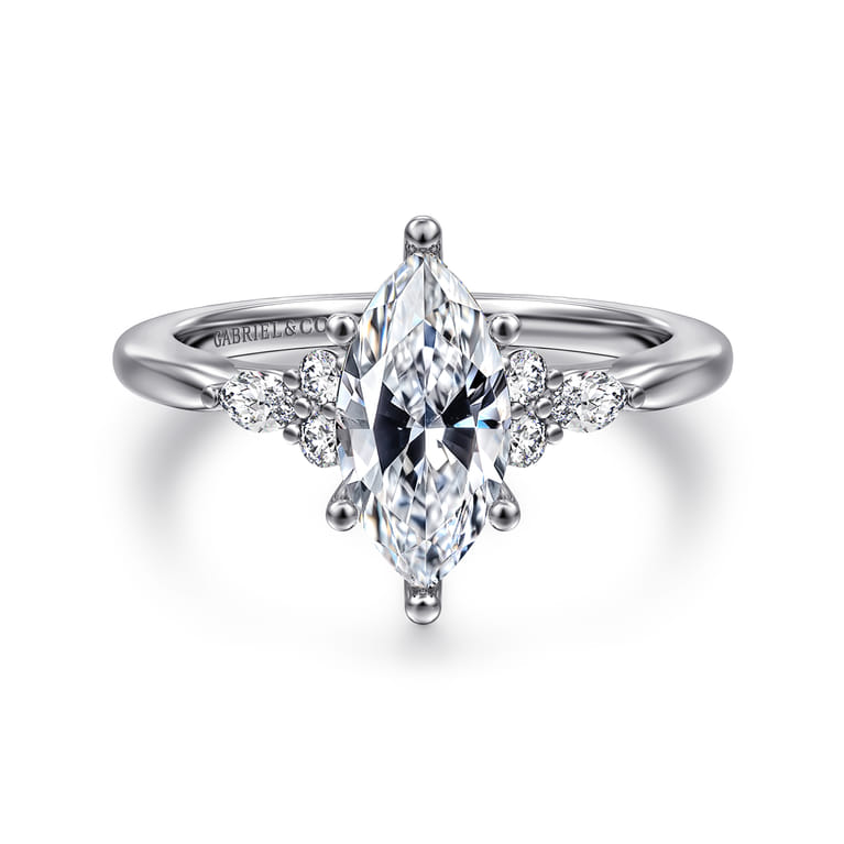 Arletta - 14K White Gold 6 Prong Marquise Shape Diamond Engagement Ring - 0.2 ct - Shot 1