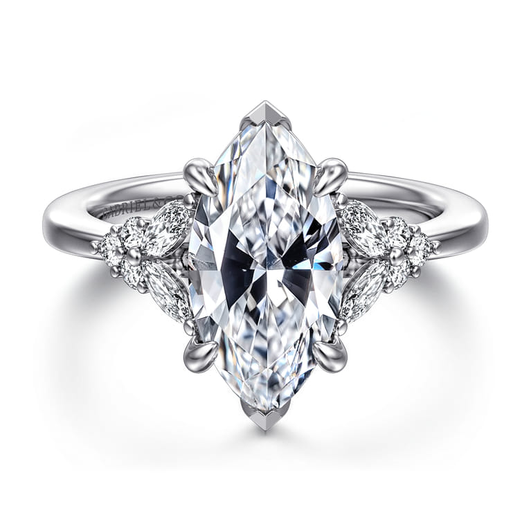 Lunara - 14K White Gold Marquise Shape Diamond Engagement Ring - 0.35 ct - Shot 1