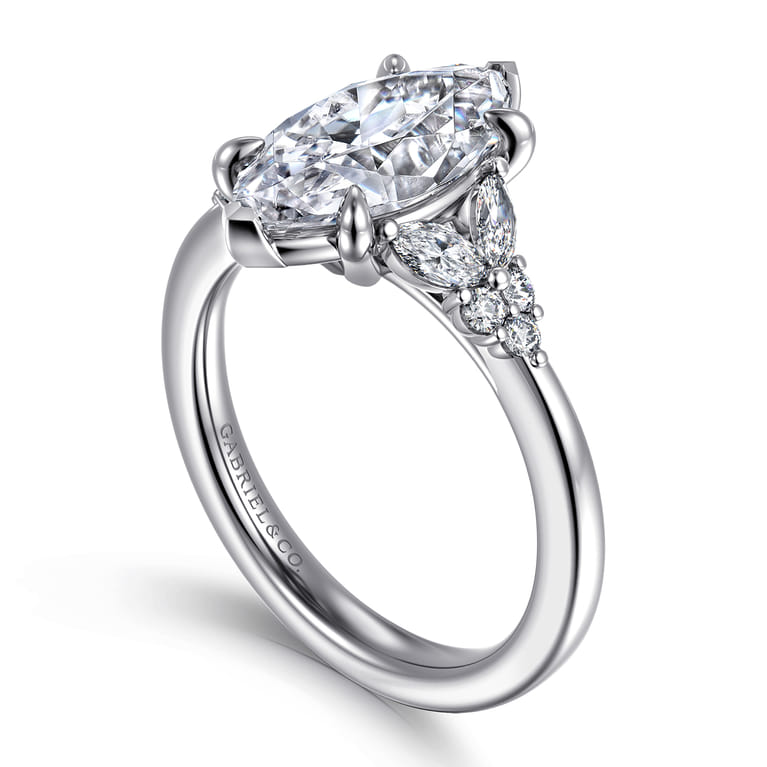 Lunara - 14K White Gold Marquise Shape Diamond Engagement Ring - 0.35 ct - Shot 3