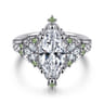 Swift - 14K White Gold Marquise Shape Cluster Green Sapphire and Diamond Engagement Ring - 0.19 ct