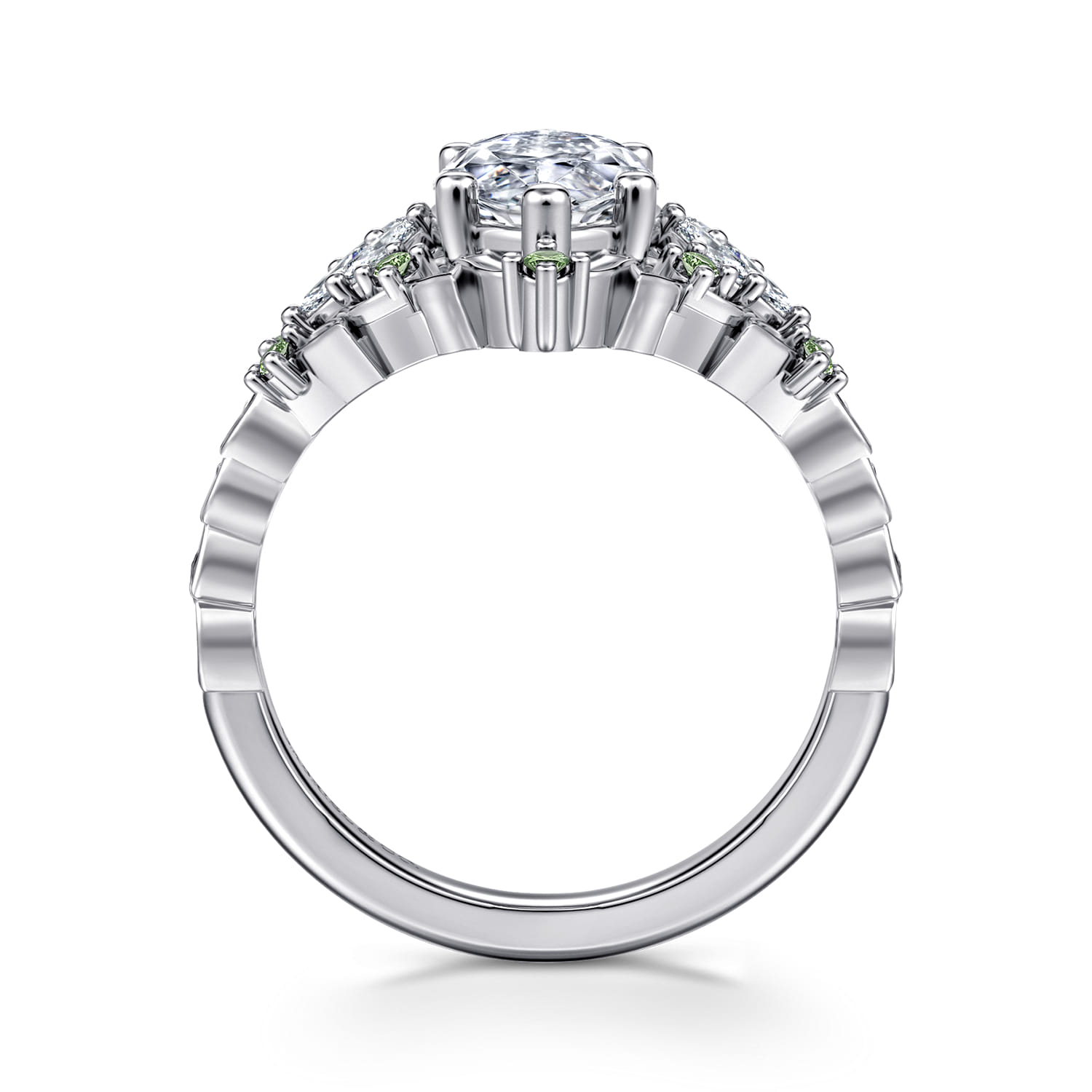 Swift - 14K White Gold Marquise Shape Cluster Green Sapphire and Diamond Engagement Ring - 0.19 ct - Shot 2