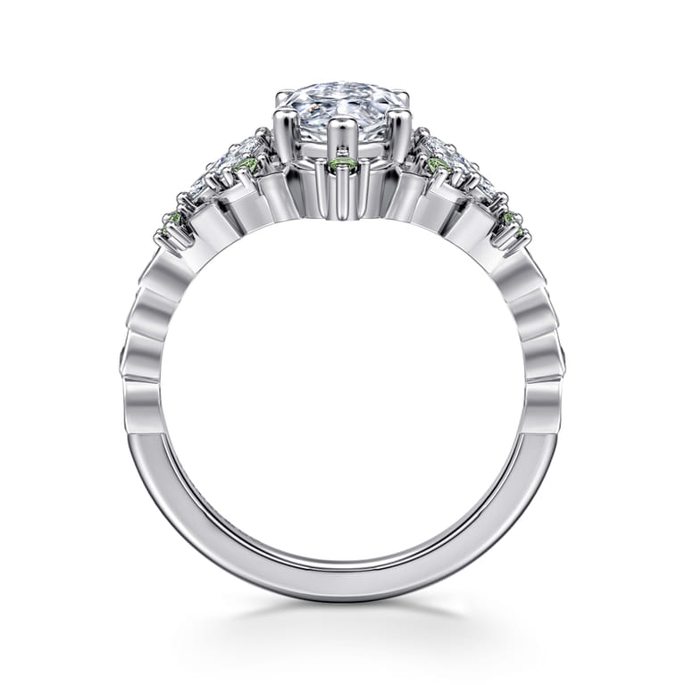 Swift - 14K White Gold Marquise Shape Cluster Green Sapphire and Diamond Engagement Ring - 0.19 ct - Shot 2
