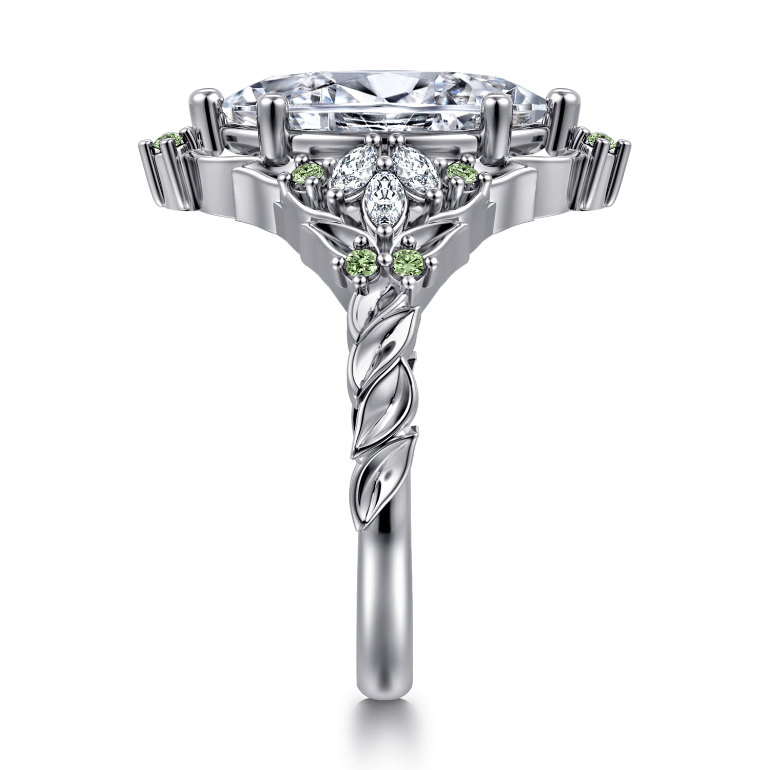 Swift - 14K White Gold Marquise Shape Cluster Green Sapphire and Diamond Engagement Ring - 0.19 ct - Shot 4
