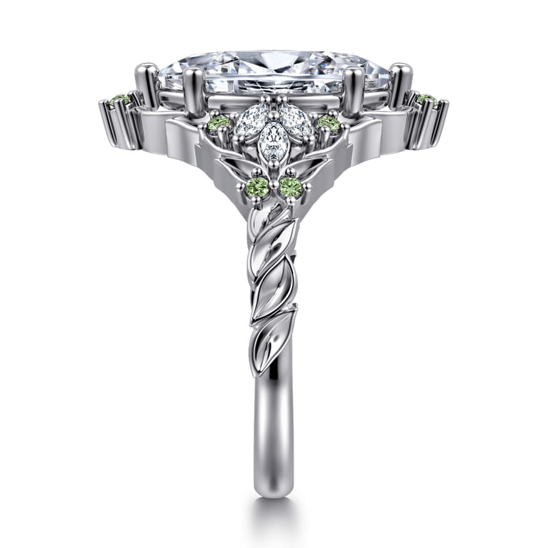 Swift - 14K White Gold Marquise Shape Cluster Green Sapphire and Diamond Engagement Ring - 0.19 ct - Shot 4
