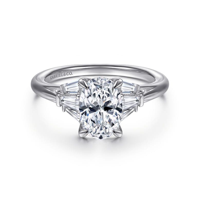 Athenee - 14K White Gold Oval Three Stone Diamond Engagement Ring - 0.39 ct - Shot 1