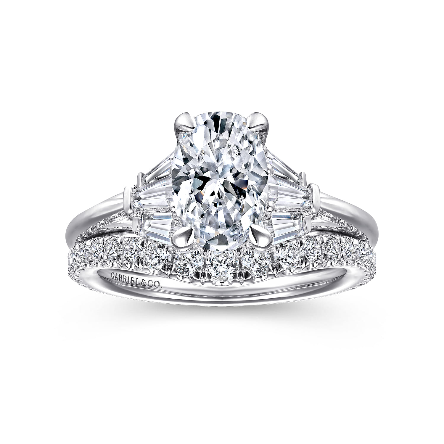 Athenee - 14K White Gold Oval Three Stone Diamond Engagement Ring - 0.39 ct - Shot 4