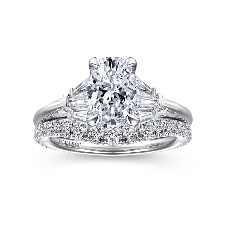 Athenee - 14K White Gold Oval Three Stone Diamond Engagement Ring - 0.39 ct - Shot 4