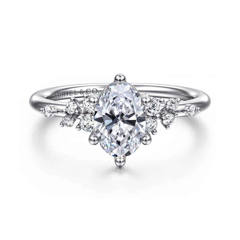Reena - 14K White Gold Oval Diamond Engagement Ring - 0.18 ct - Shot 1
