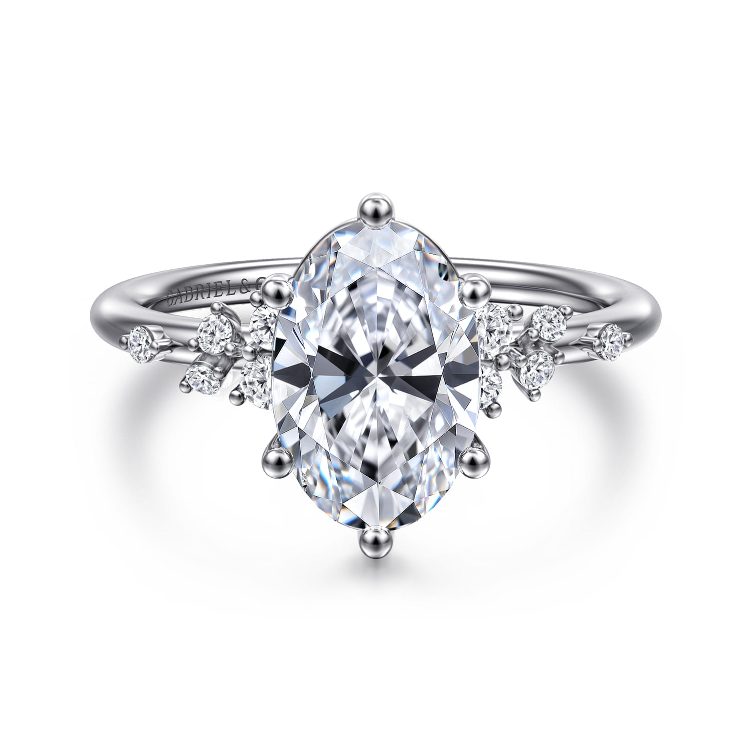 Reena - 14K White Gold Oval Diamond Engagement Ring - 0.18 ct - Shot 1