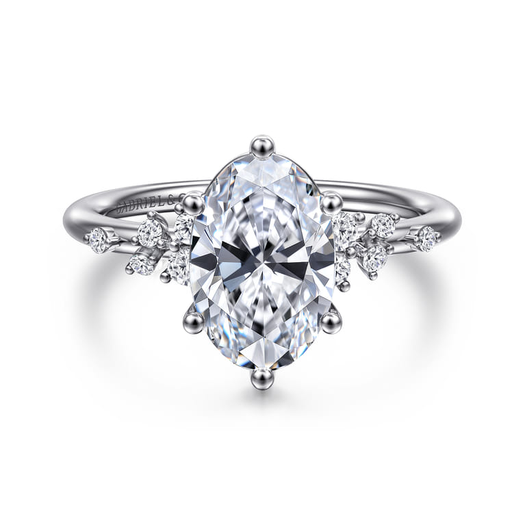 Reena - 14K White Gold Oval Diamond Engagement Ring - 0.18 ct - Shot 1
