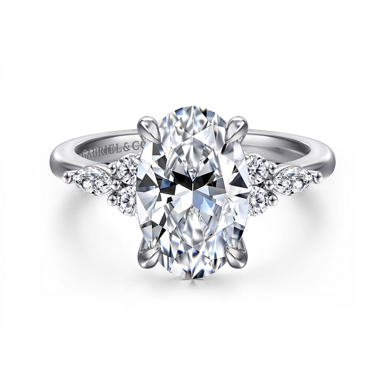Avah - 14K White Gold Oval Diamond Cluster Engagement Ring - 0.28 ct - Shot 1