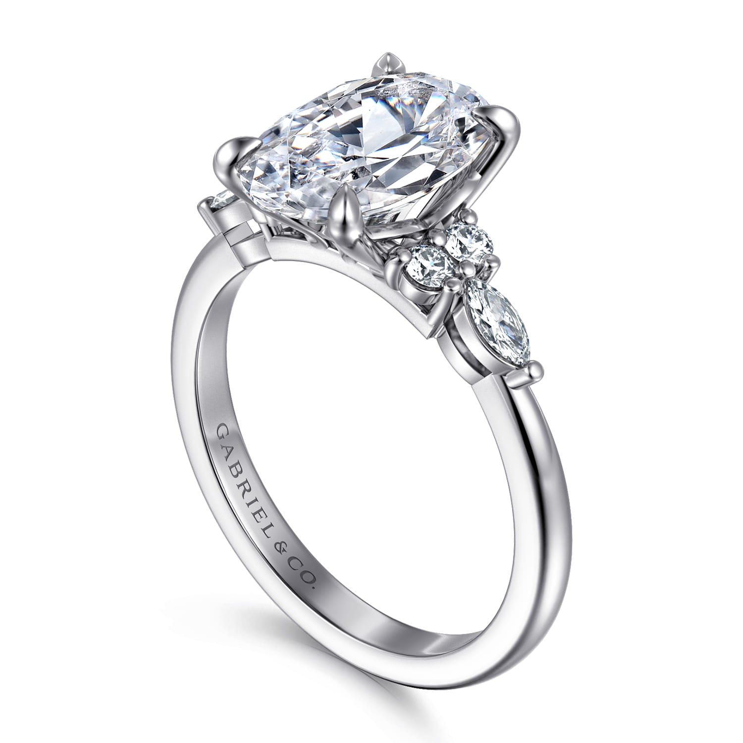 Avah - 14K White Gold Oval Diamond Cluster Engagement Ring - 0.28 ct - Shot 3