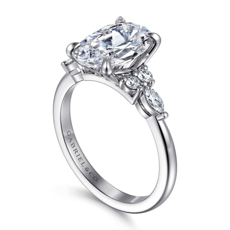 Avah - 14K White Gold Oval Diamond Cluster Engagement Ring - 0.28 ct - Shot 3