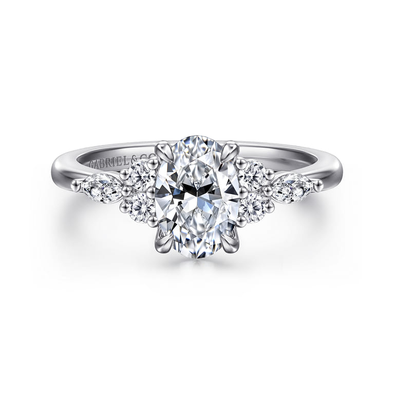 Avah - 14K White Gold Oval Diamond Cluster Engagement Ring - 0.26 ct - Shot 1