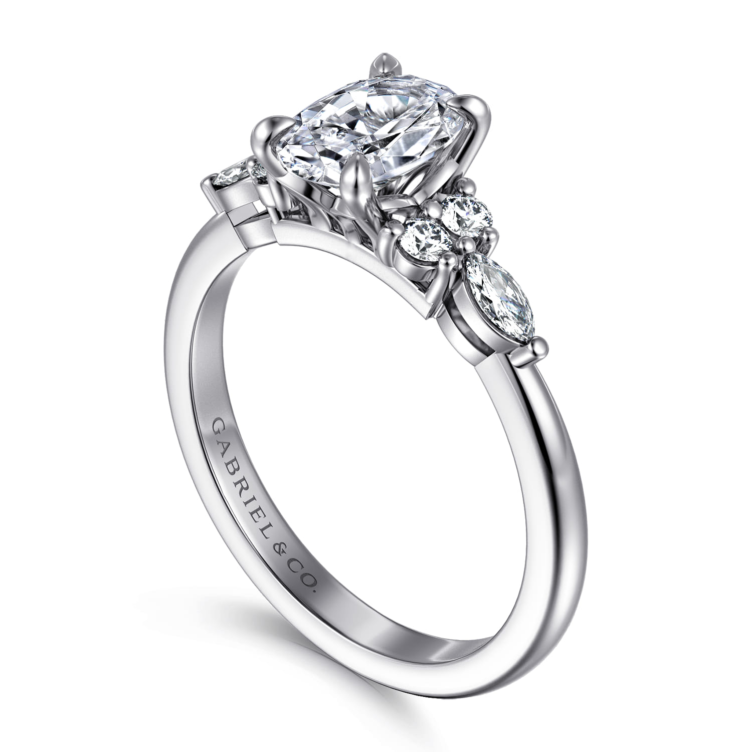 Avah - 14K White Gold Oval Diamond Cluster Engagement Ring - 0.26 ct - Shot 3