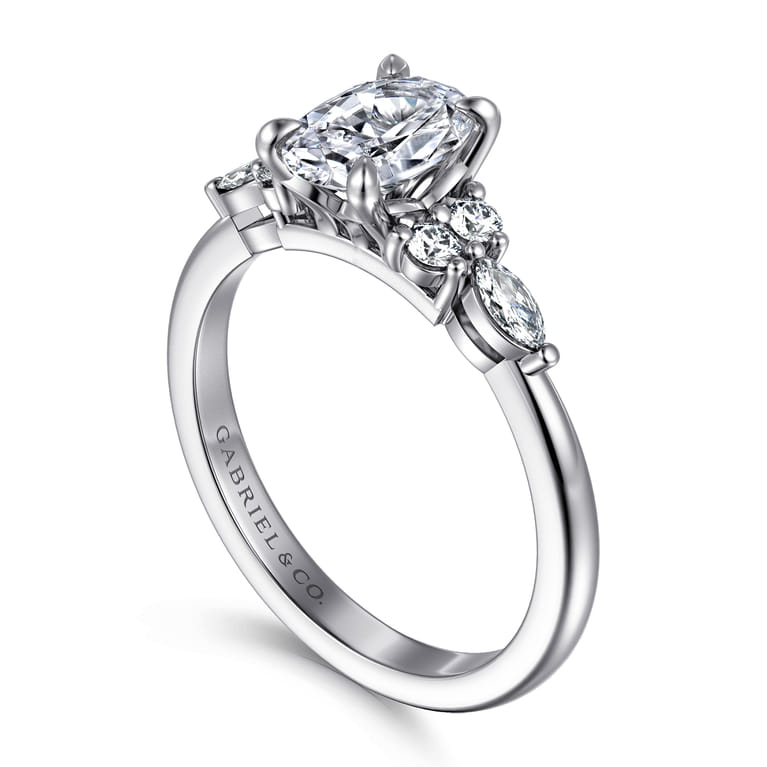 Avah - 14K White Gold Oval Diamond Cluster Engagement Ring - 0.26 ct - Shot 3