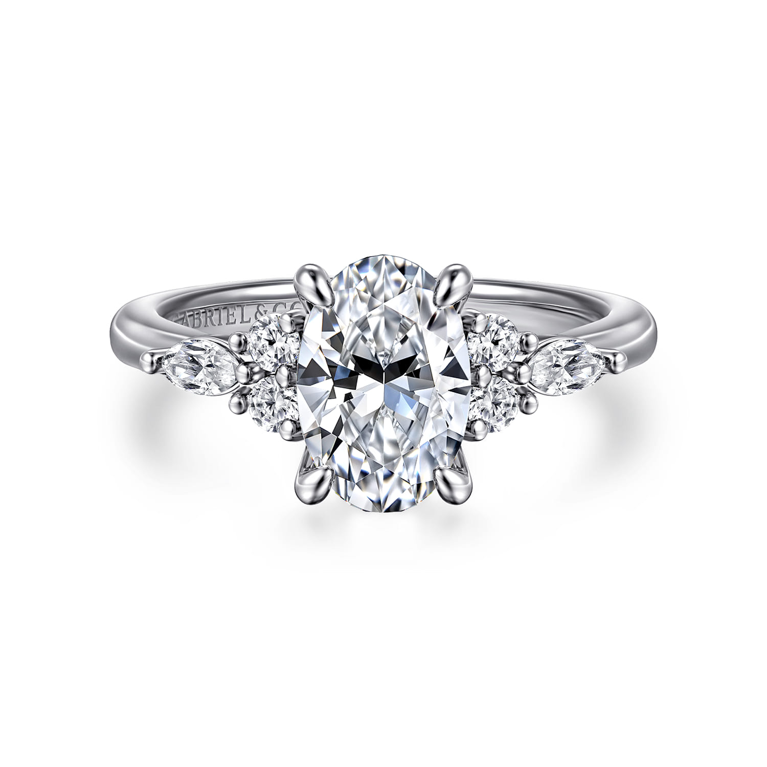 Avah - 14K White Gold Oval Diamond Cluster Engagement Ring - 0.28 ct - Shot 1