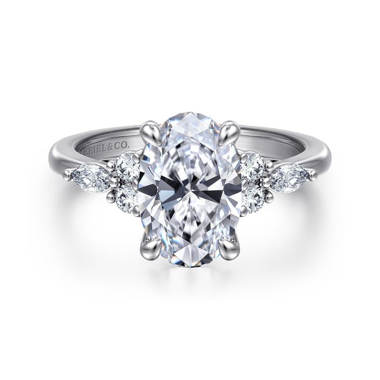 Avah - 14K White Gold Oval Diamond Cluster Engagement Ring - 0.3 ct - Shot 1