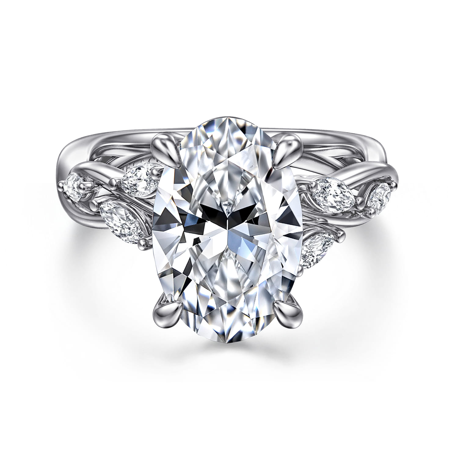 Charlina - 14K White Gold Floral Oval Diamond Engagement Ring - 0.35 ct - Shot 1
