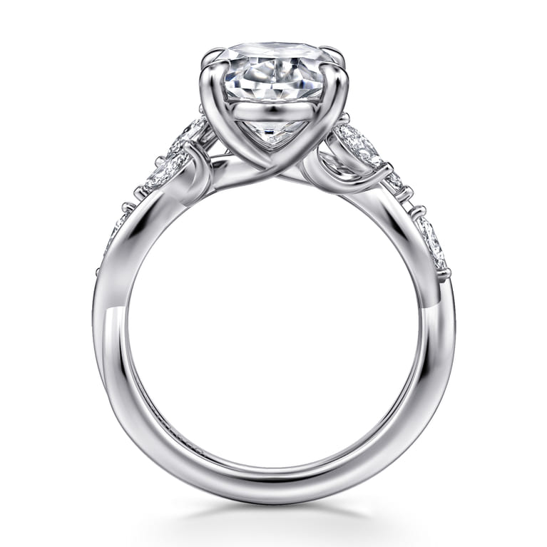 Charlina - 14K White Gold Floral Oval Diamond Engagement Ring - 0.35 ct - Shot 2