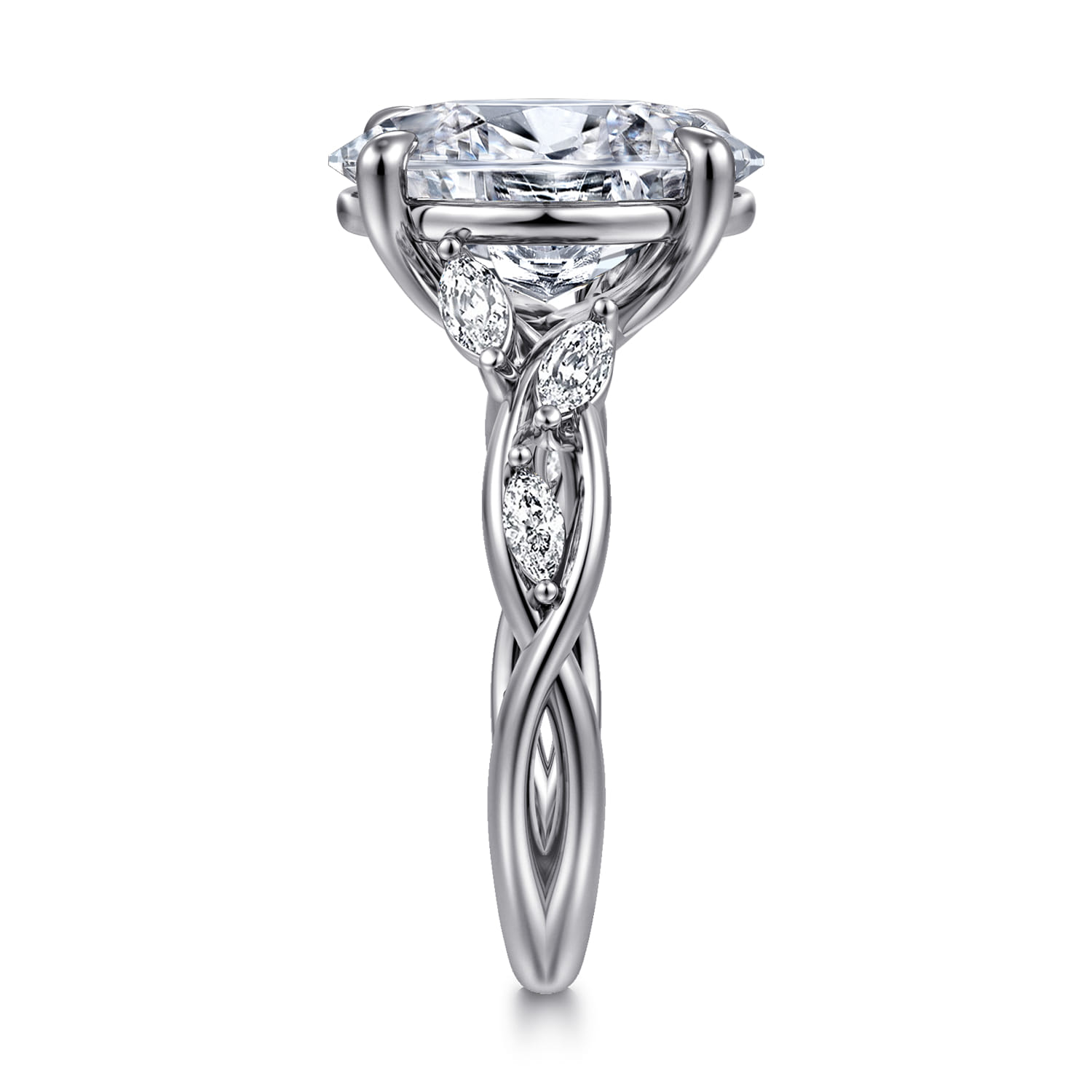 Charlina - 14K White Gold Floral Oval Diamond Engagement Ring - 0.35 ct - Shot 4