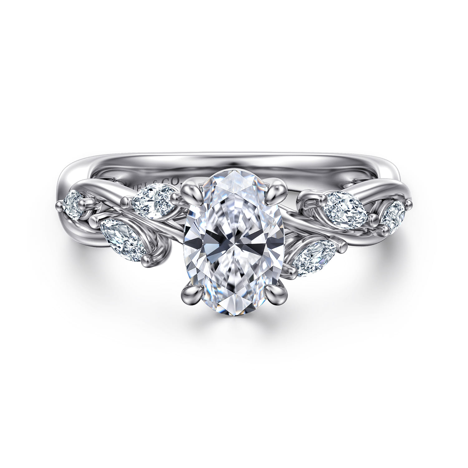 Charlina - 14K White Gold Floral Oval Diamond Engagement Ring - 0.35 ct - Shot 1