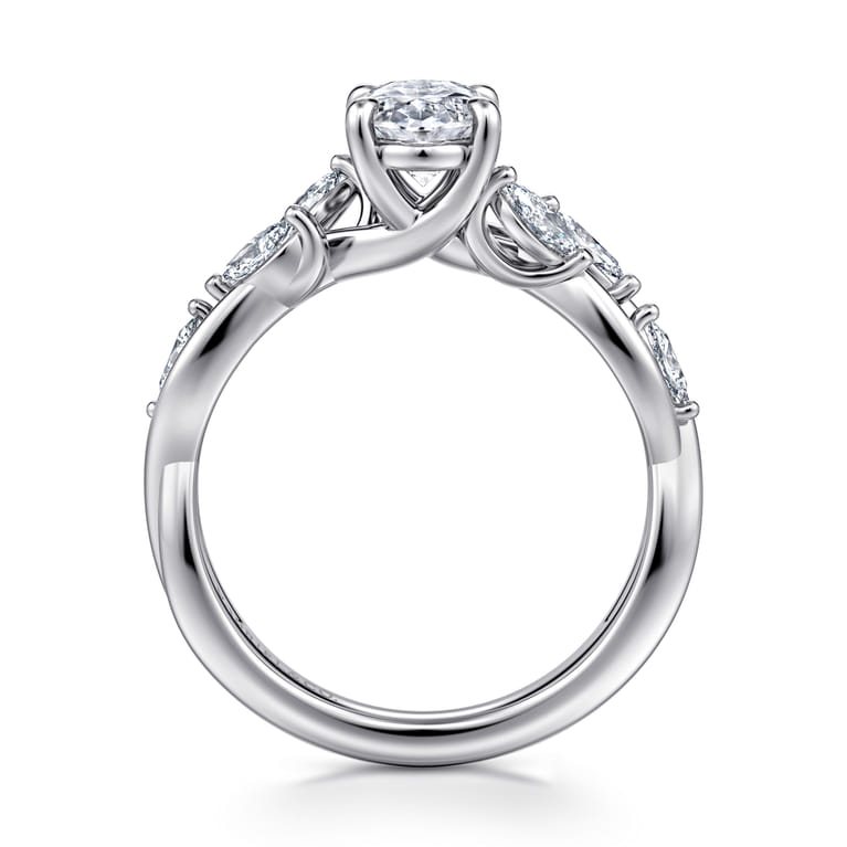 Charlina - 14K White Gold Floral Oval Diamond Engagement Ring - 0.35 ct - Shot 2