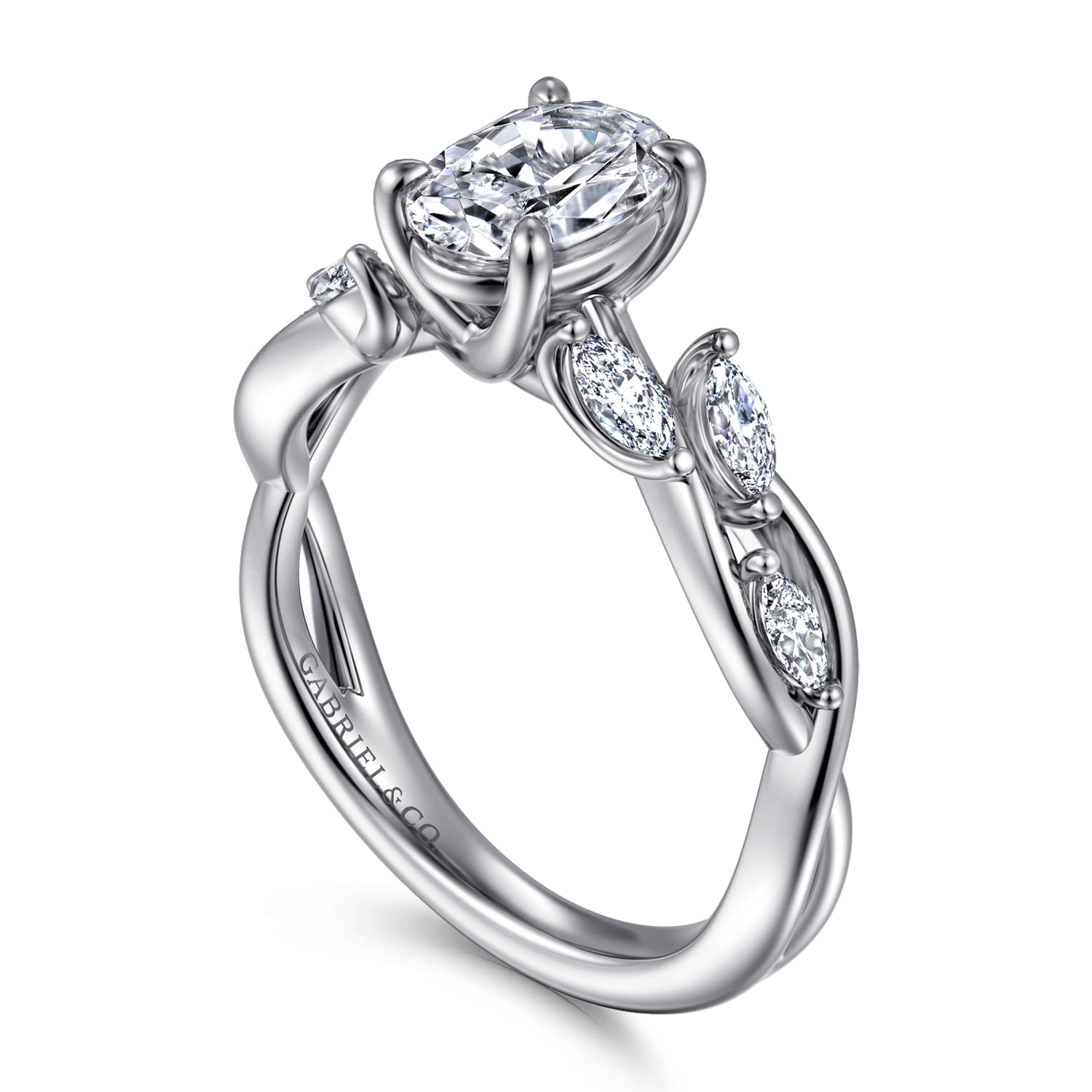 Charlina - 14K White Gold Floral Oval Diamond Engagement Ring - 0.35 ct - Shot 3