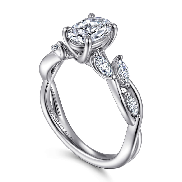 Charlina - 14K White Gold Floral Oval Diamond Engagement Ring - 0.35 ct - Shot 3