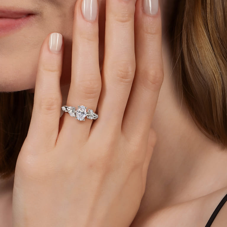 Charlina - 14K White Gold Floral Oval Diamond Engagement Ring - 0.35 ct - Shot 5