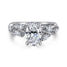 Charlina - 14K White Gold Floral Oval Diamond Engagement Ring - 0.35 ct