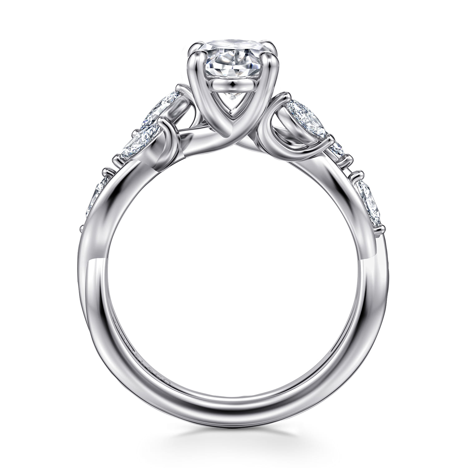 Charlina - 14K White Gold Floral Oval Diamond Engagement Ring - 0.35 ct - Shot 2