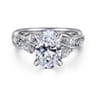 Charlina - 14K White Gold Floral Oval Diamond Engagement Ring - 0.35 ct
