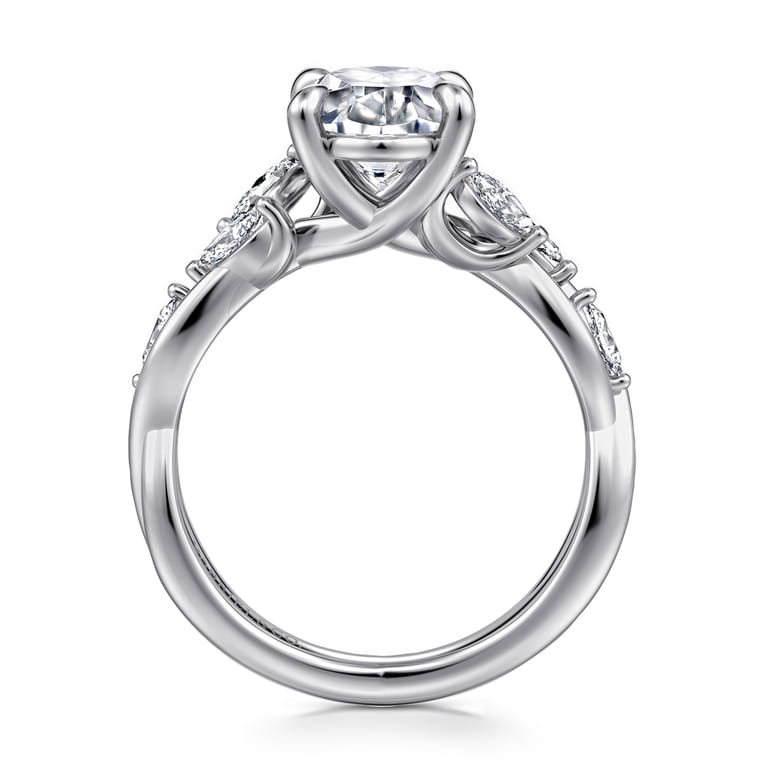 Charlina - 14K White Gold Floral Oval Diamond Engagement Ring - 0.35 ct - Shot 2