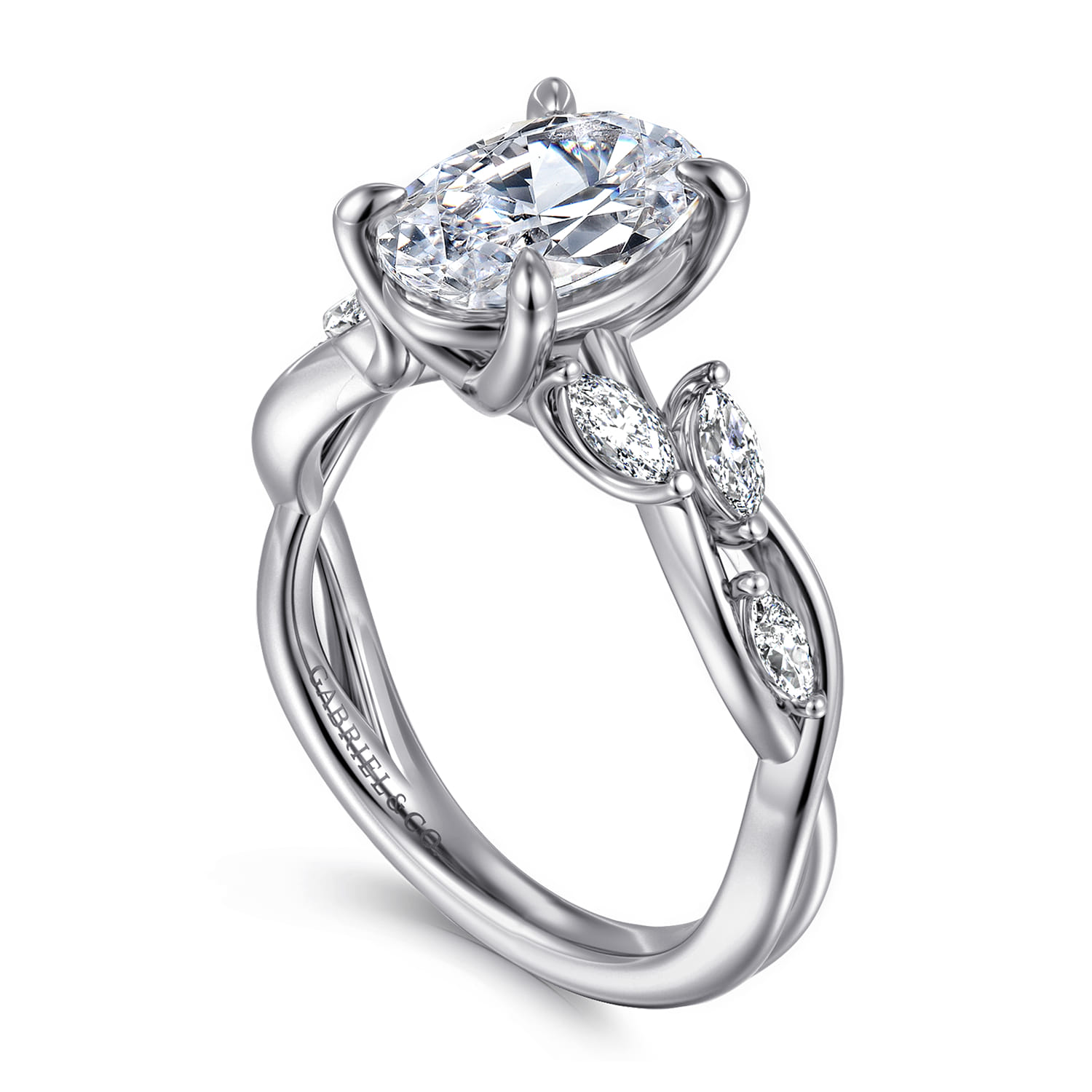 Charlina - 14K White Gold Floral Oval Diamond Engagement Ring - 0.35 ct - Shot 3
