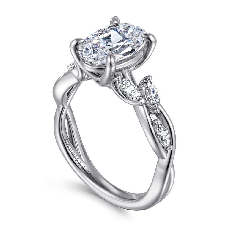 Charlina - 14K White Gold Floral Oval Diamond Engagement Ring - 0.35 ct - Shot 3
