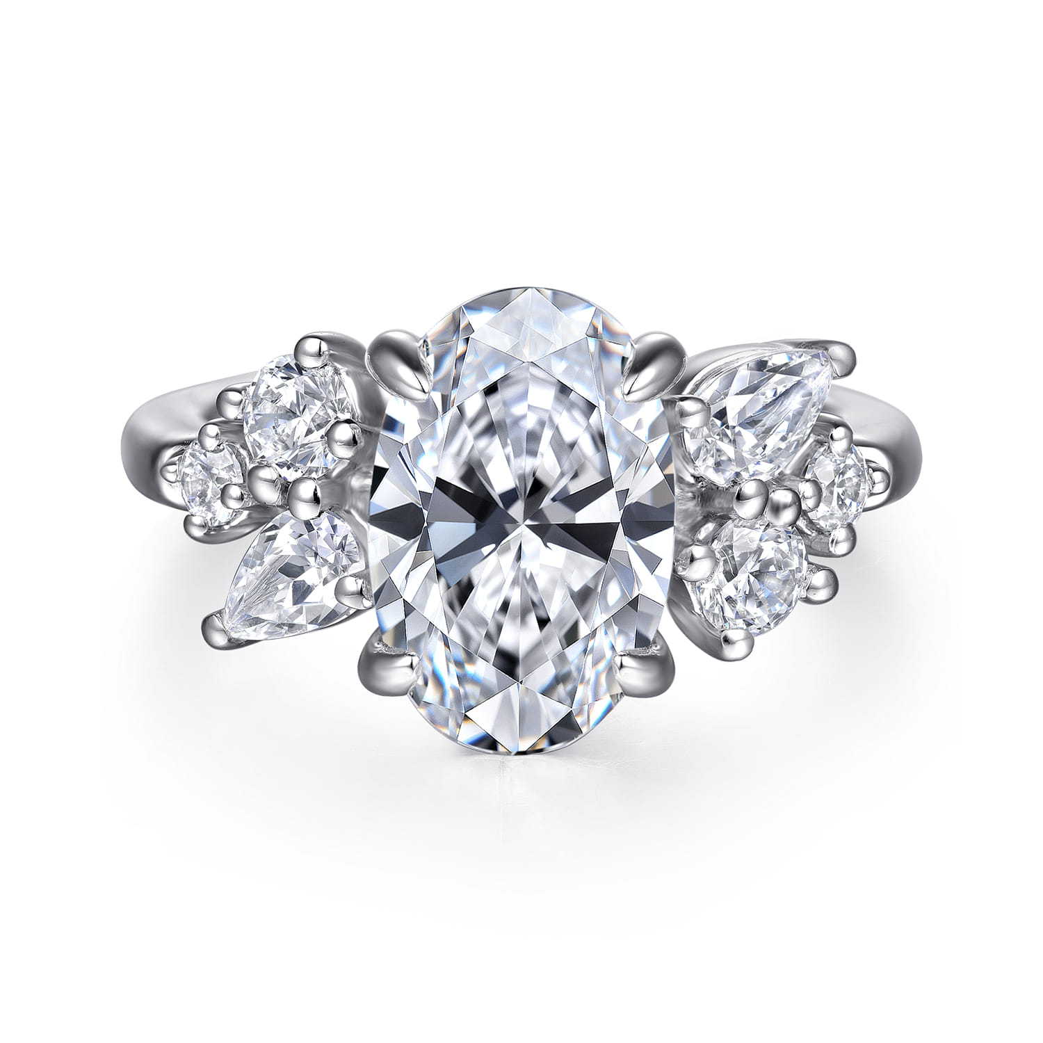 Willa - 14K White Gold Asymmetrical Burst Oval Diamond Engagement Ring - 0.9 ct - Shot 1