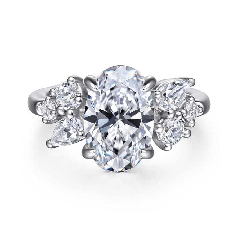 Willa - 14K White Gold Asymmetrical Burst Oval Diamond Engagement Ring - 0.9 ct - Shot 1